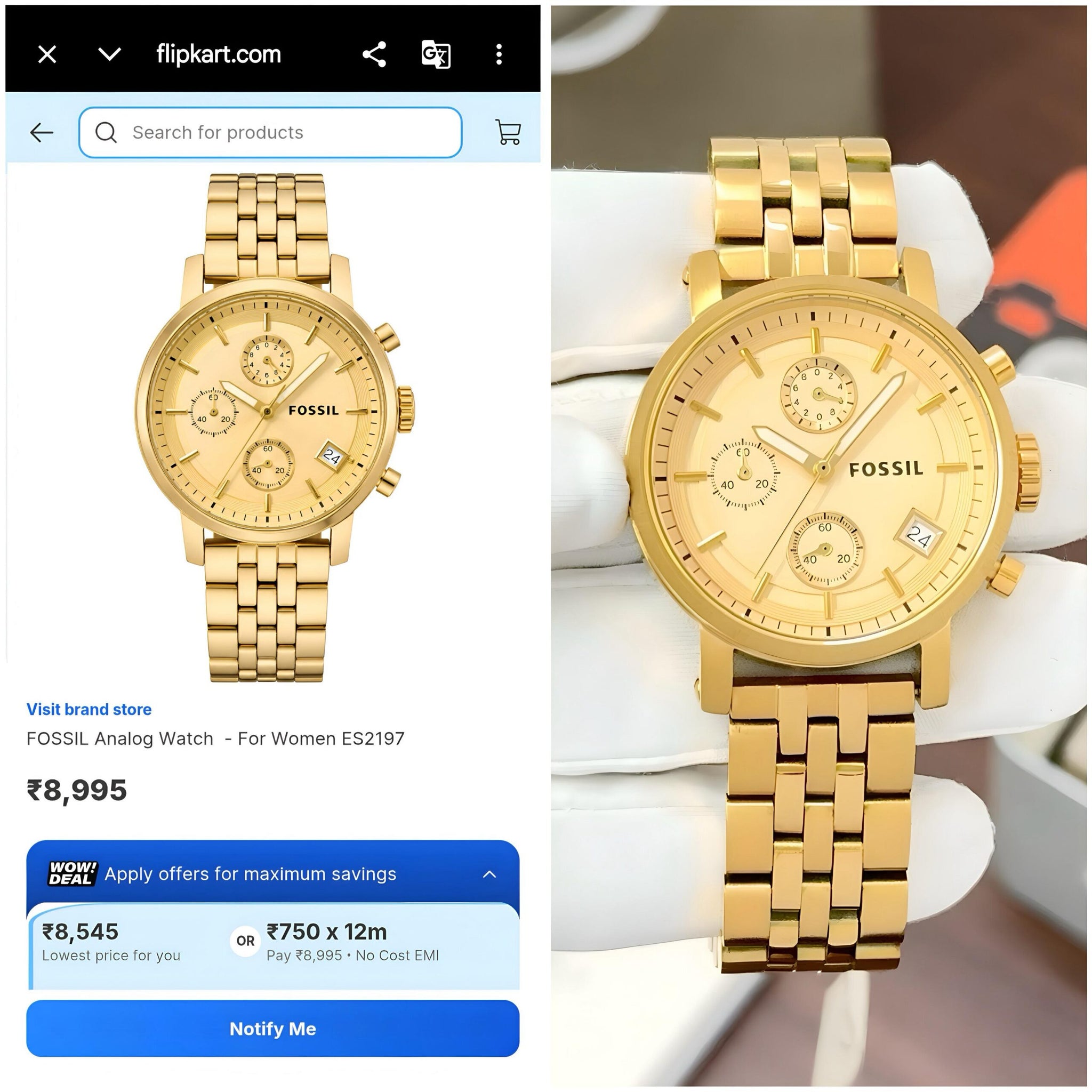 Fossil Boyfriend Chronograph Gold Edition
