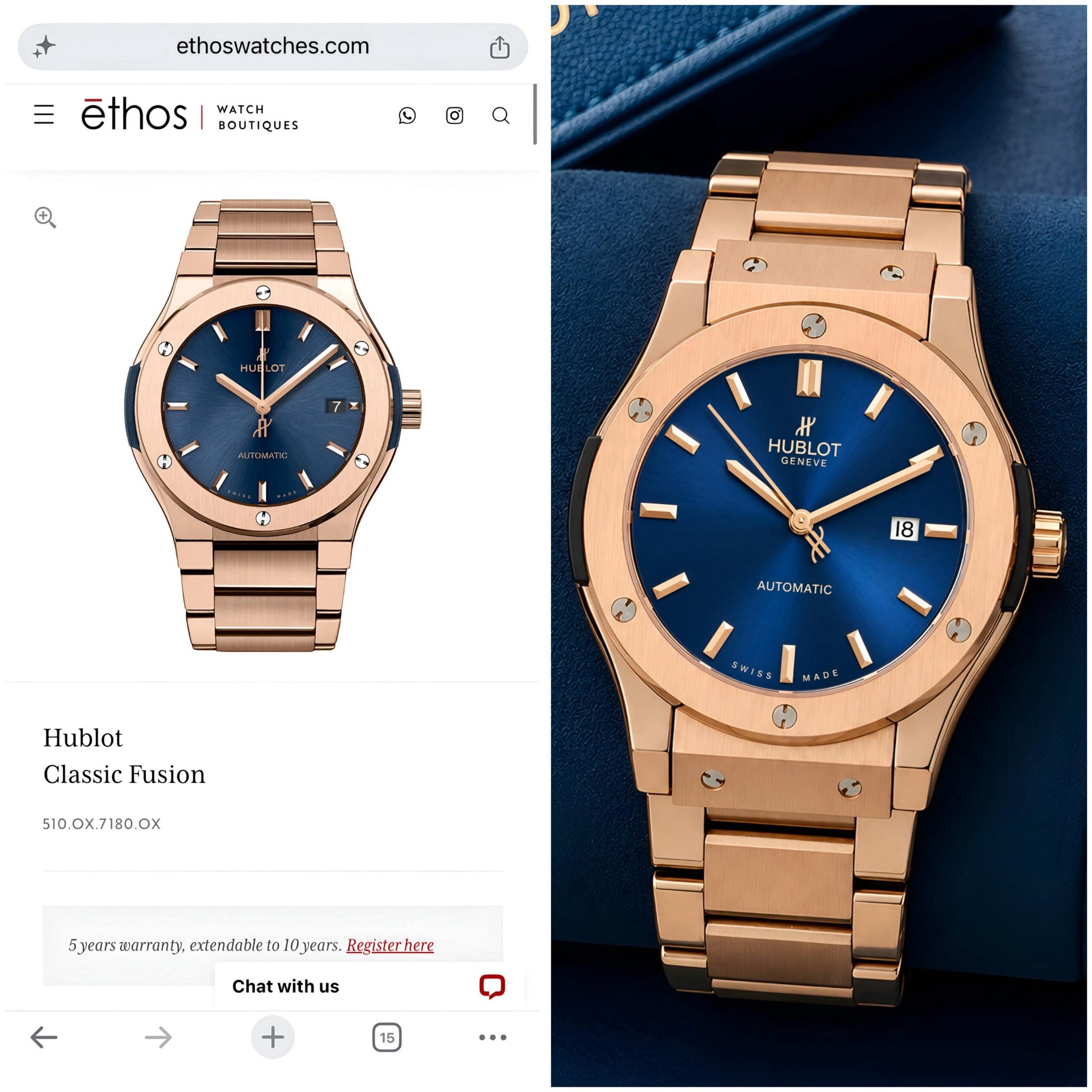 Hublot Classic Fusion Blue Rose Gold