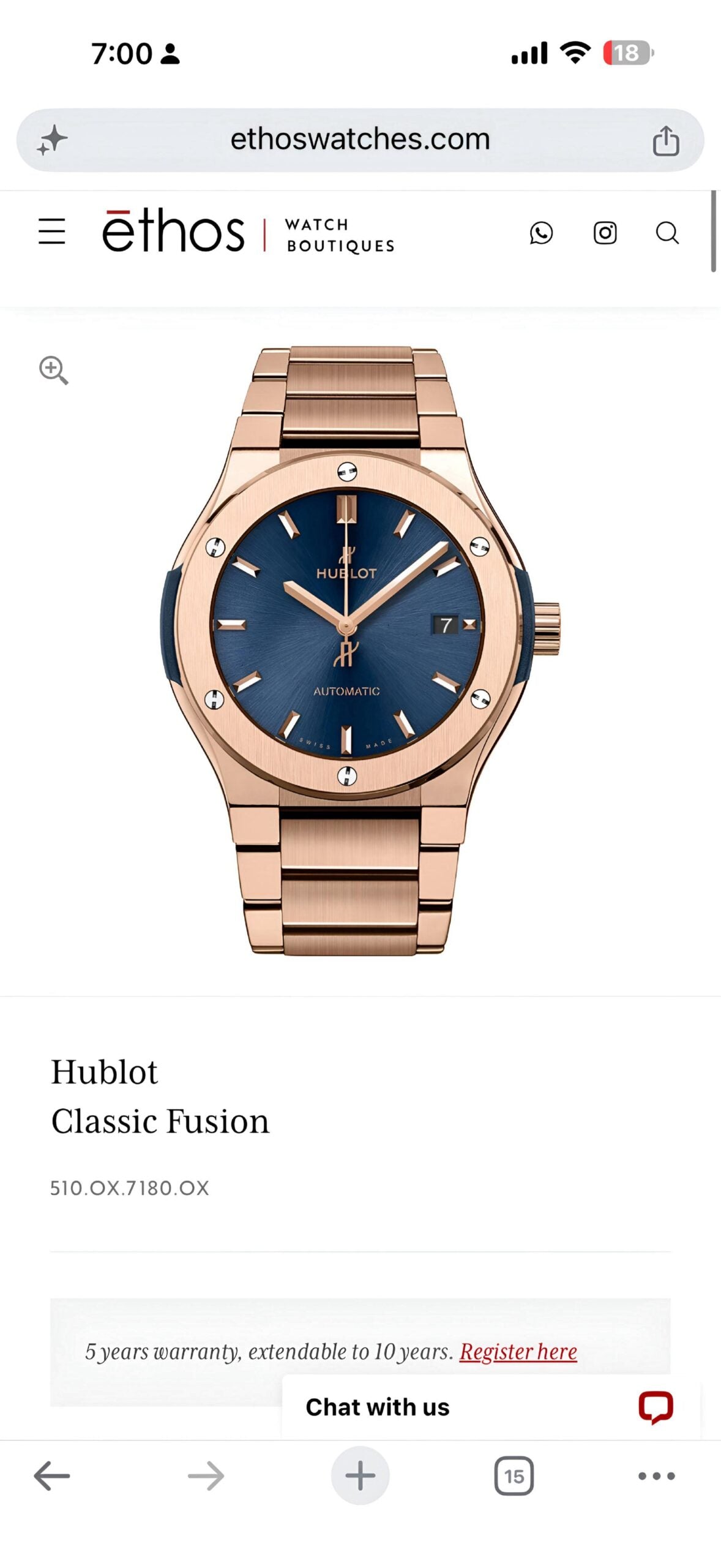 Hublot Classic Fusion Blue Rose Gold