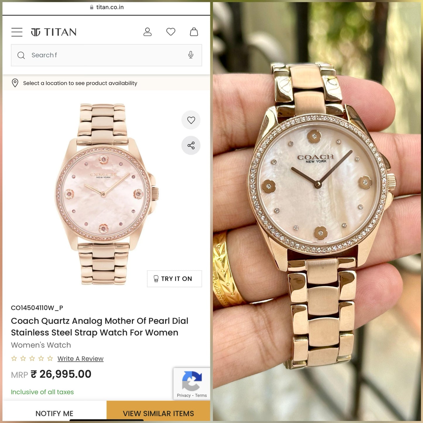 Coach Mother of Pearl Rosegold