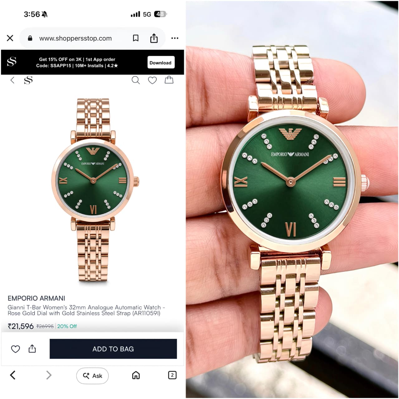 Emporio Armani Slim Green Diamond Dial