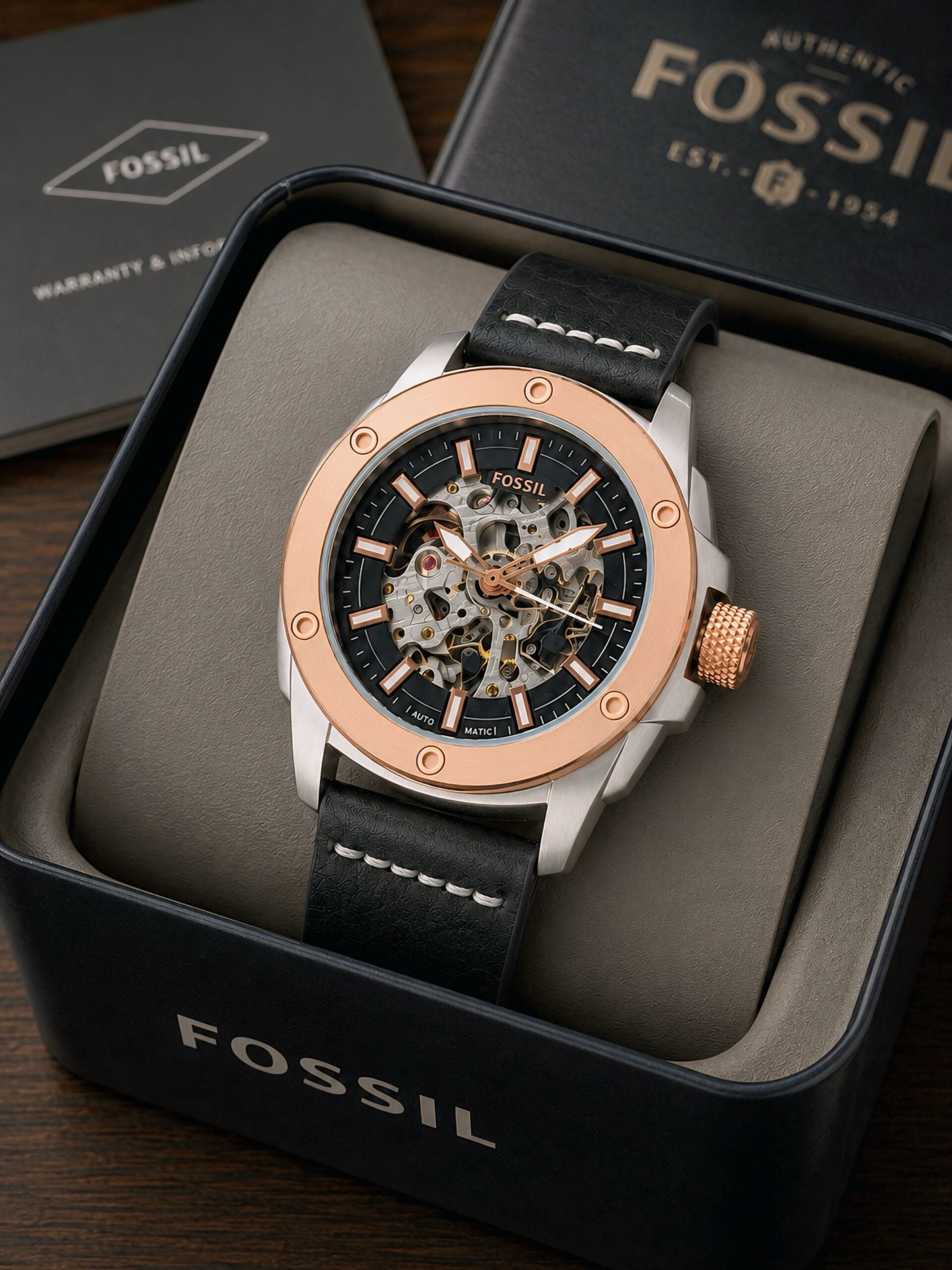 Fossil Modern Machine Black Rose Gold Automatic
