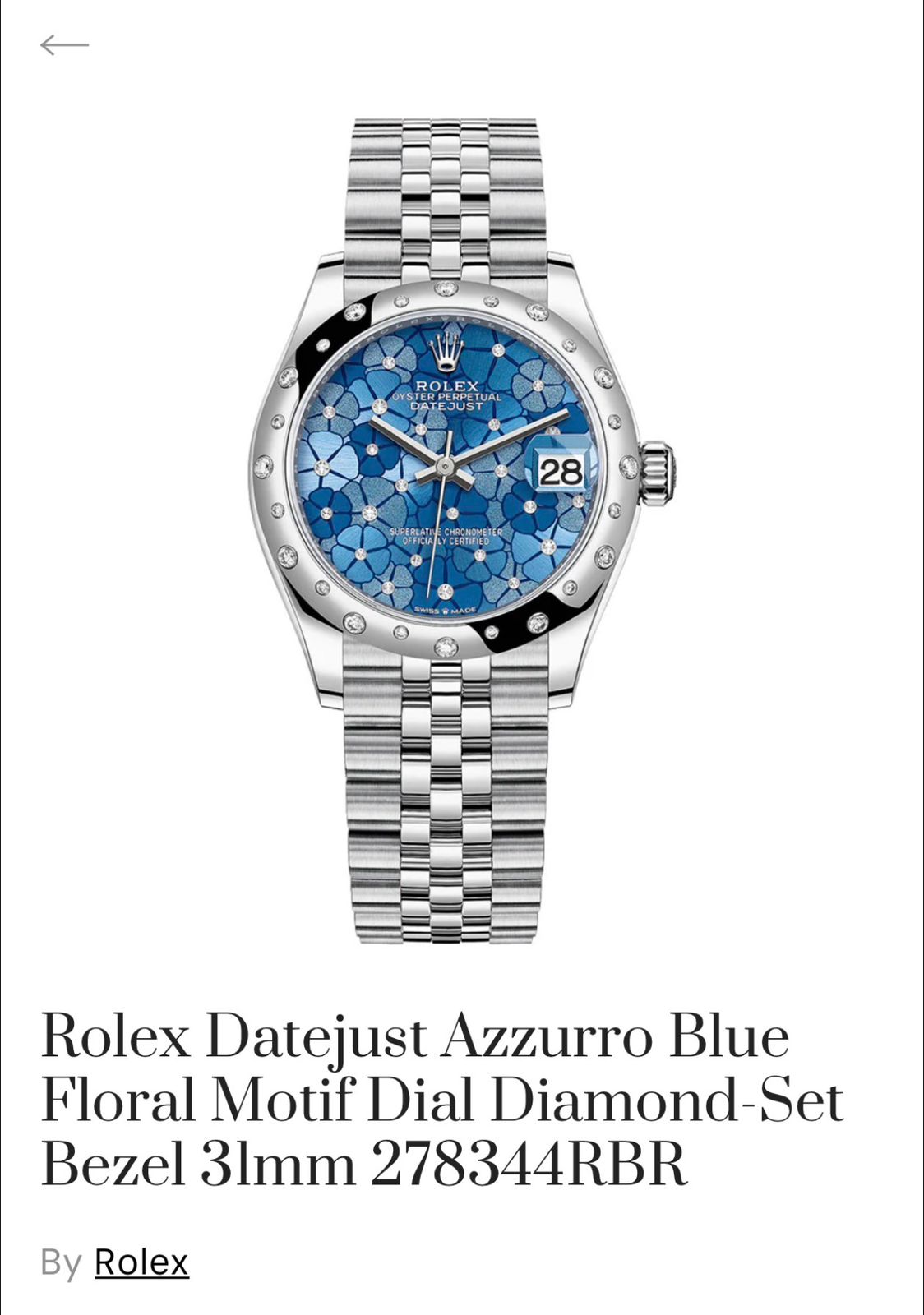 Rolex Date Just Silver Diamond Dial