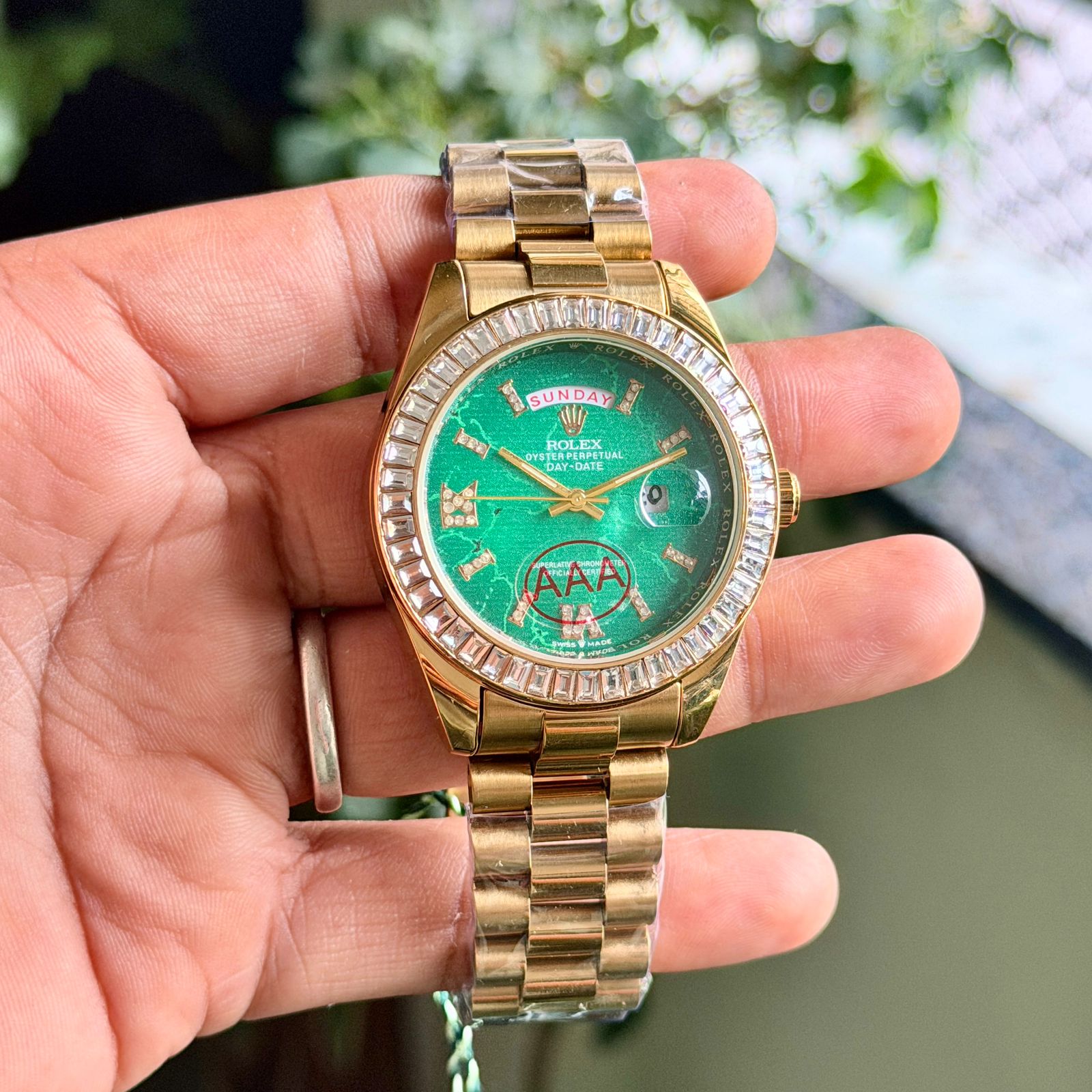 Rolex Day-Date Eisenkiesel Green Diamond Dial