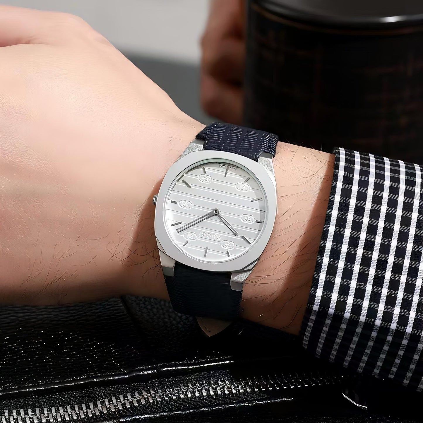 Gucci Silver Matte Black Strap Edition