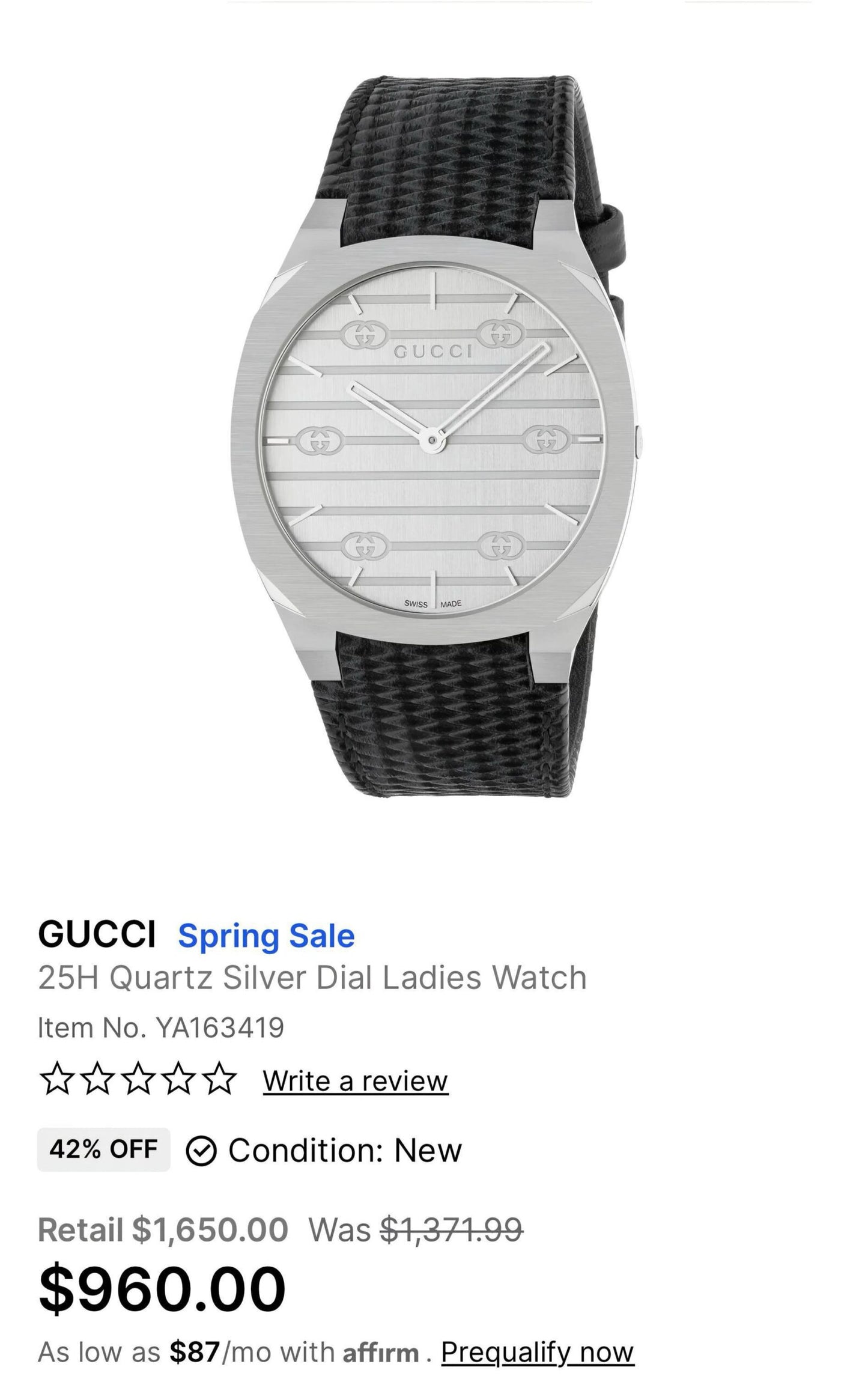 Gucci Silver Matte Black Strap Edition