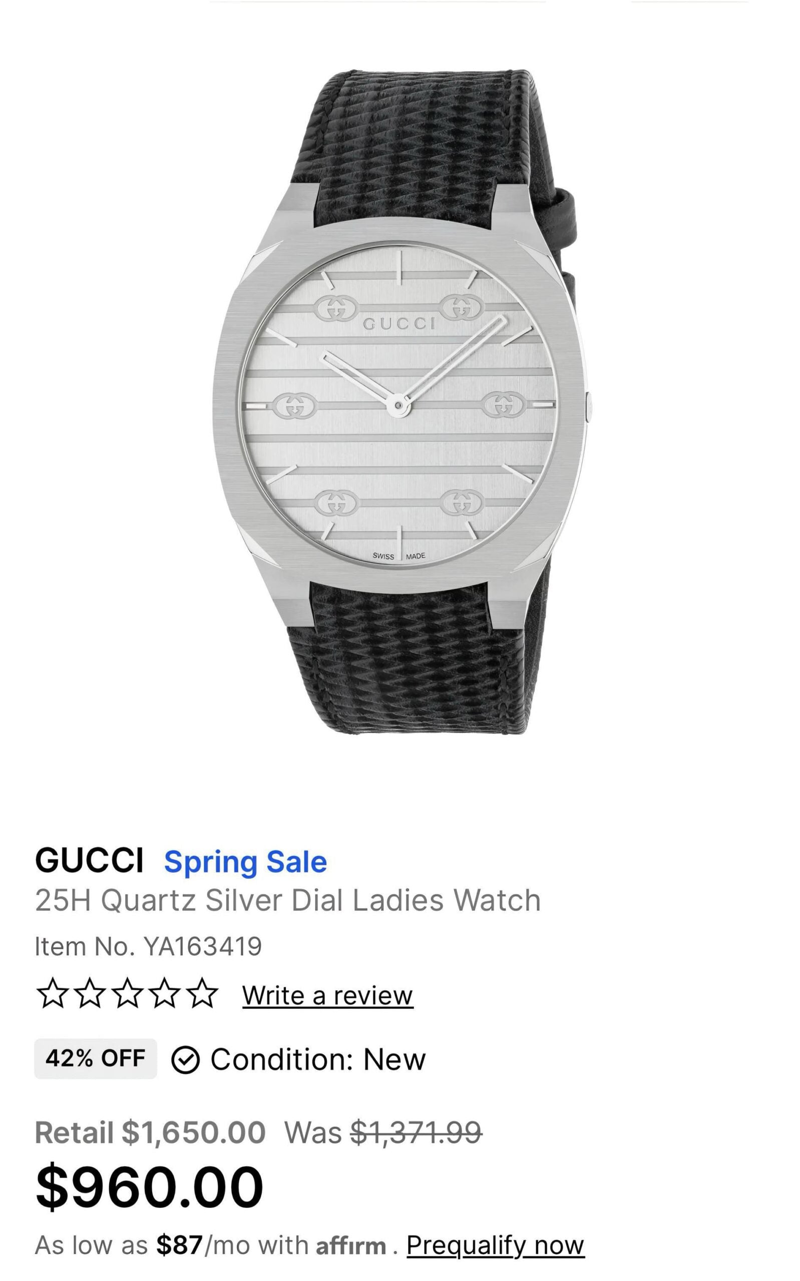 Gucci Silver Matte Black Strap Edition