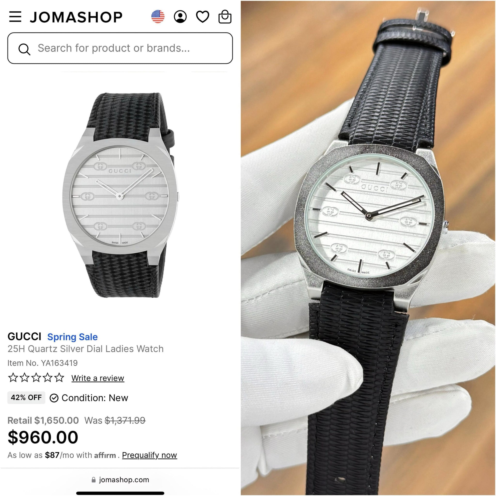 Gucci Silver Matte Black Strap Edition