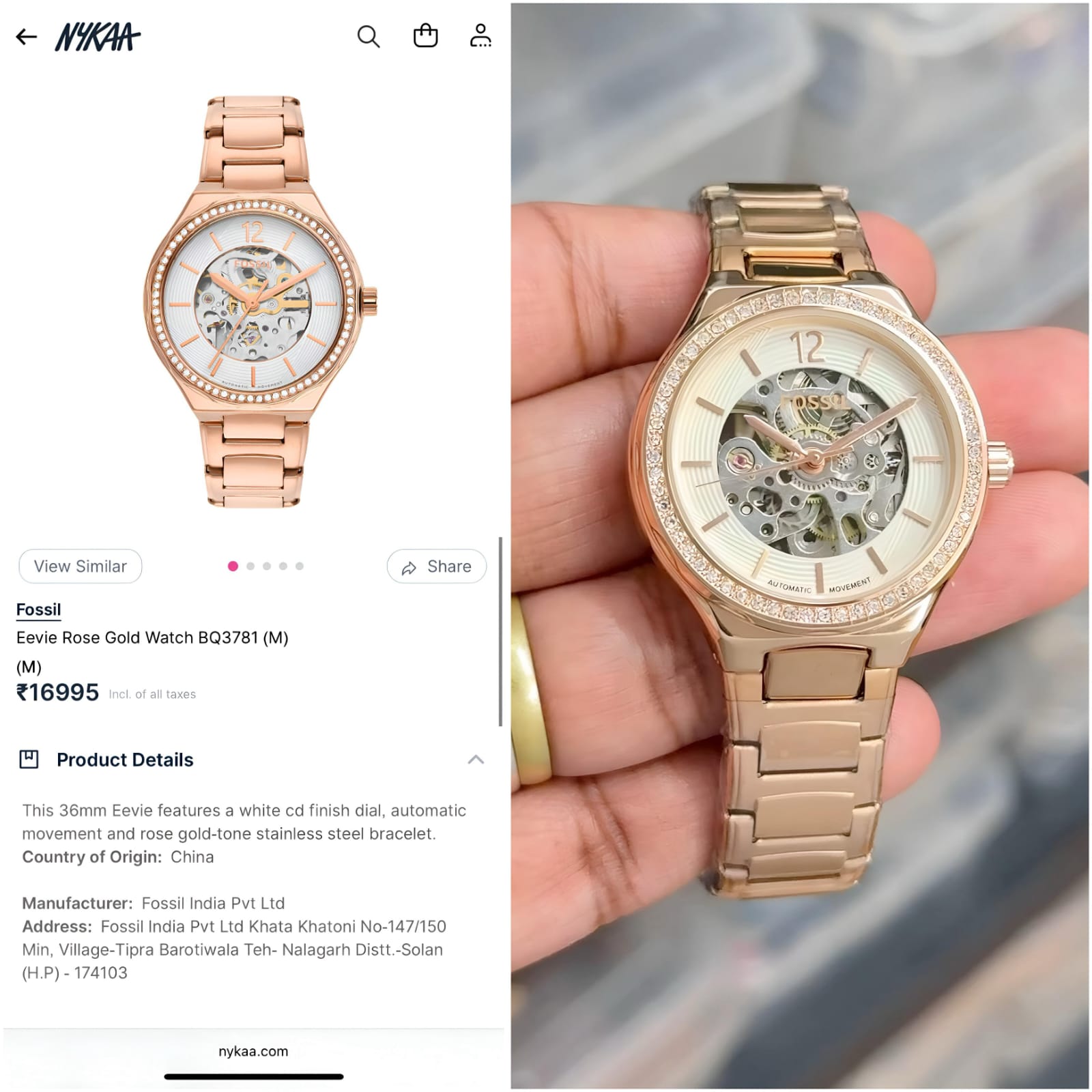 Fossil EEVIE Rose Gold Automatic