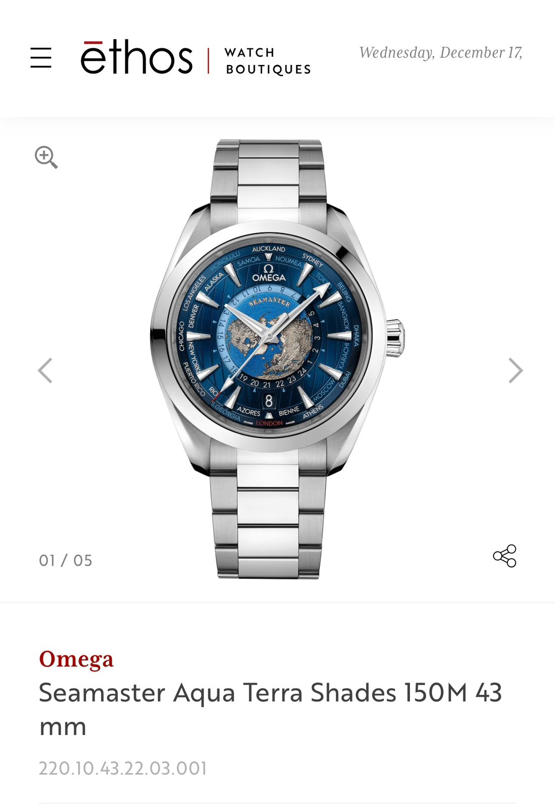 Omega Seamaster Aqua Terra Worldtimer Blue Dial