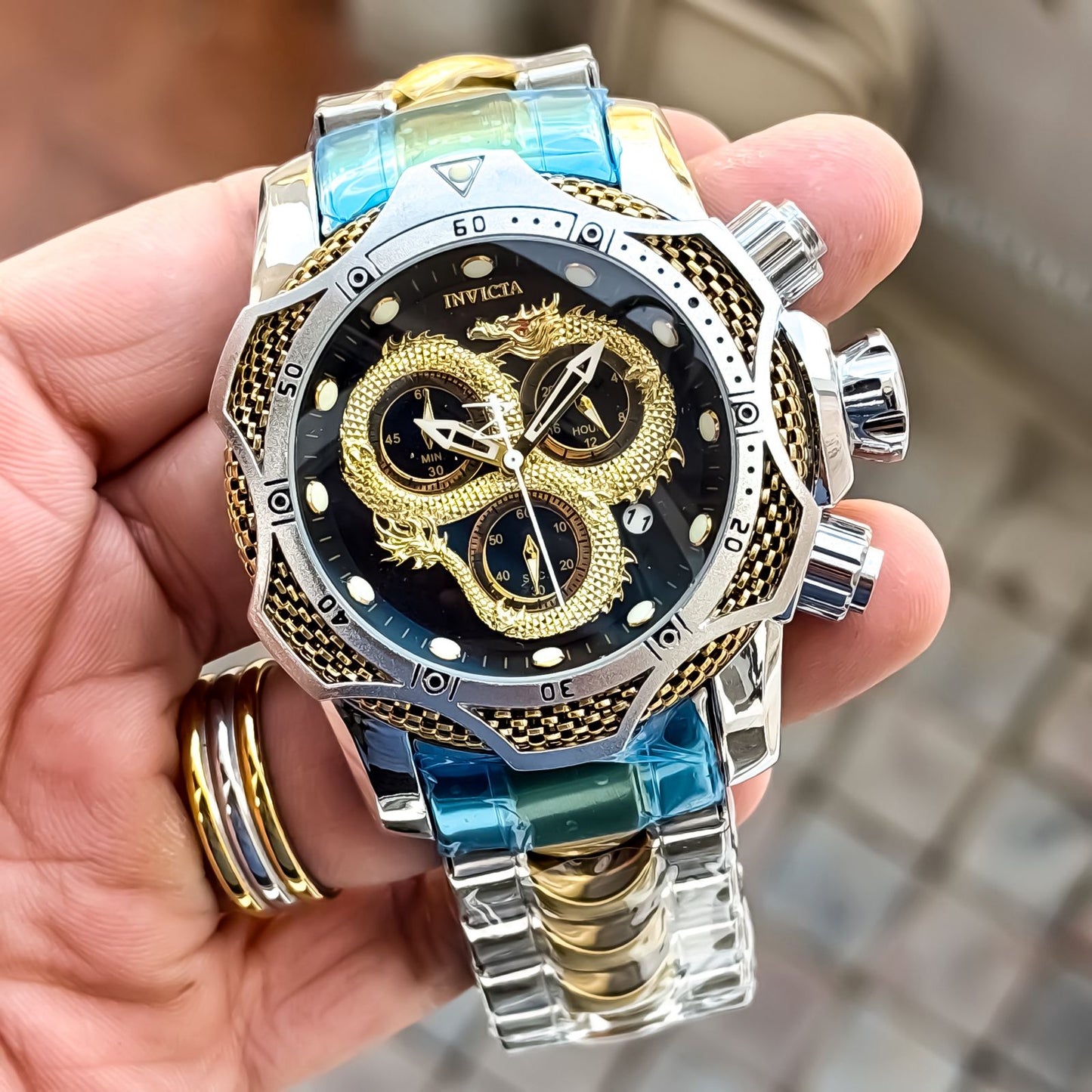 Invicta Dragon Venom Gold Two-Tone Black Dial