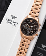 Emporio Armani Rose Gold Black Dial Chronograph