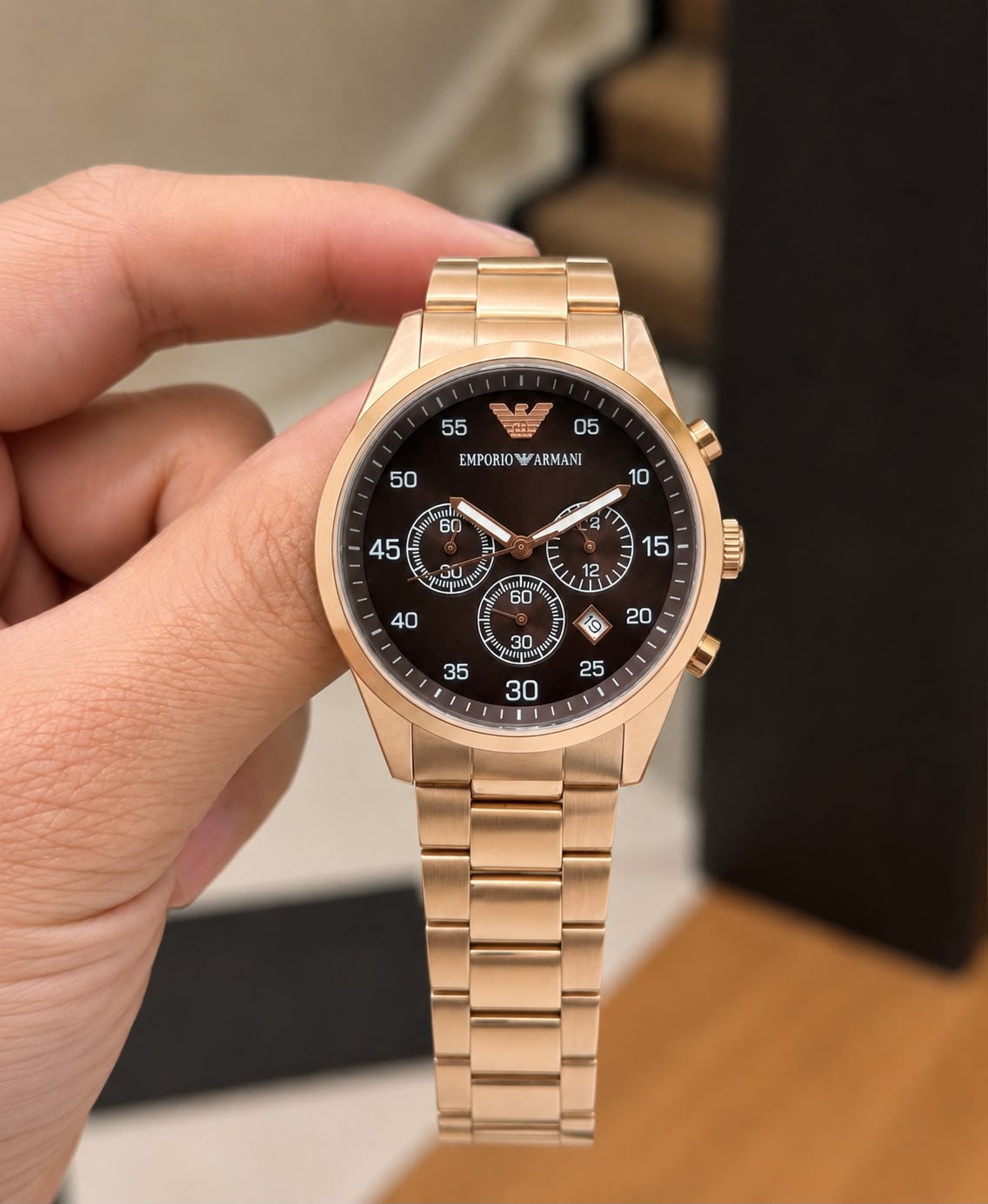 Emporio Armani Rose Gold Black Dial Chronograph