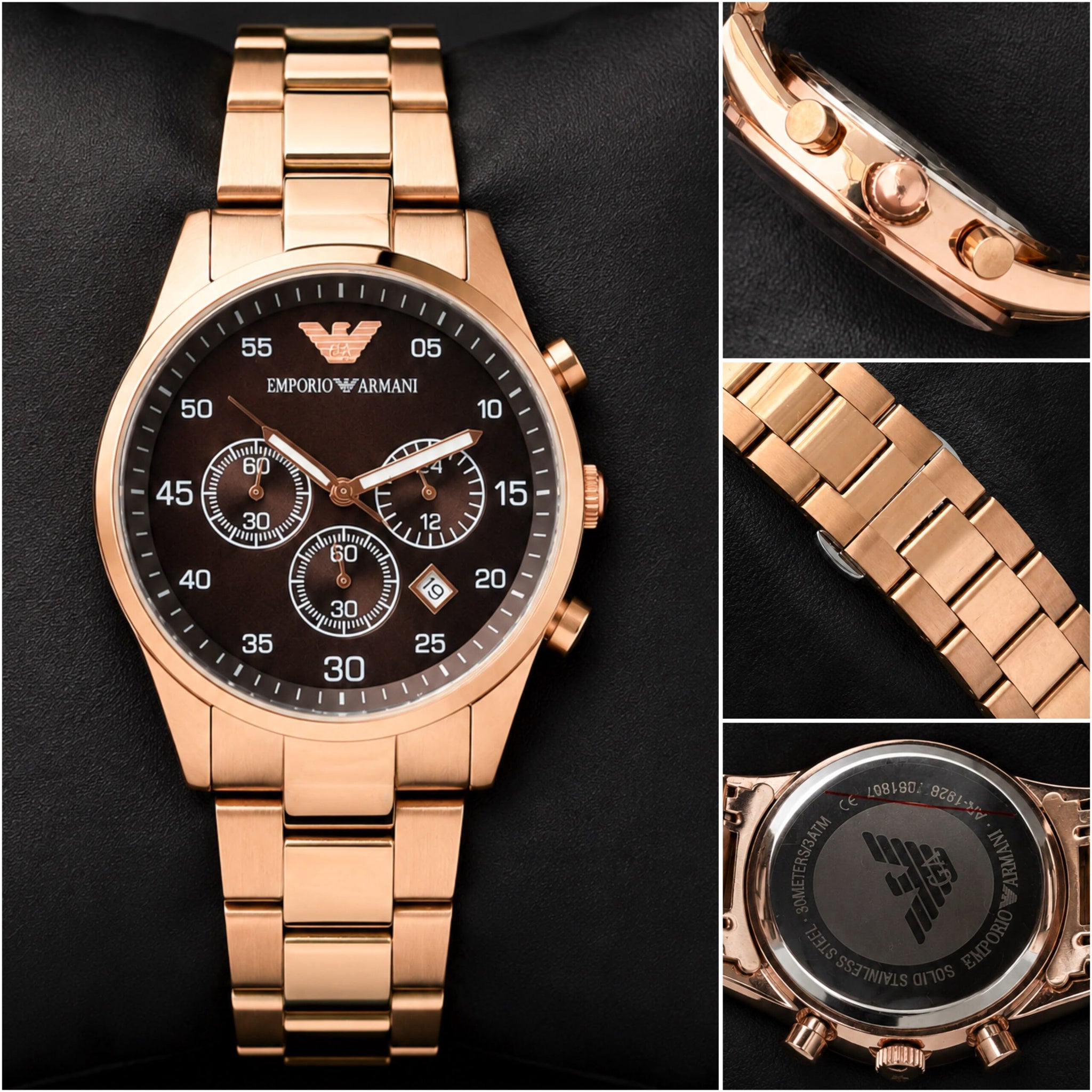 Emporio Armani Rose Gold Black Dial Chronograph