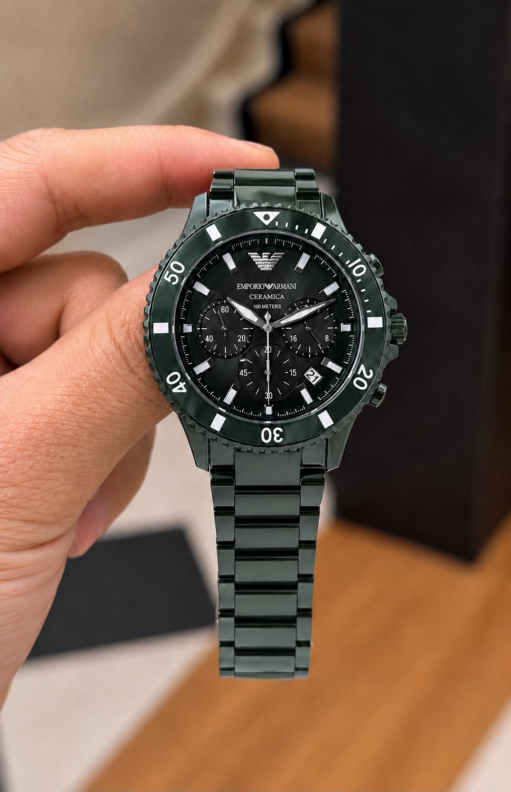 Emporio Armani Ceramica Dark Green Chronograph