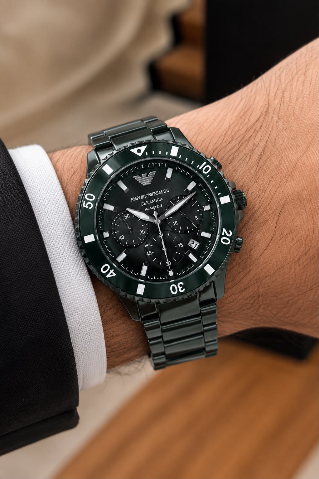 Emporio Armani Ceramica Dark Green Chronograph