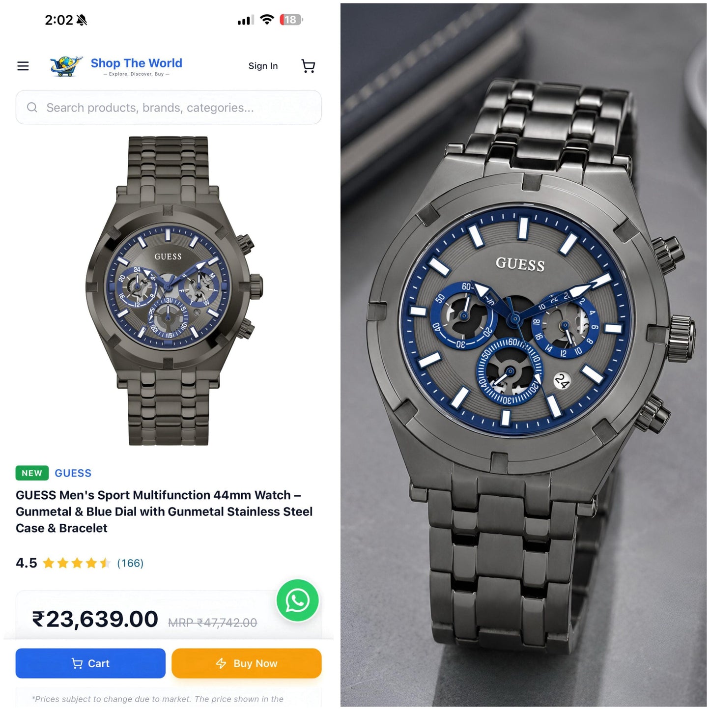 Guess Gunmetal Blue Chronograph