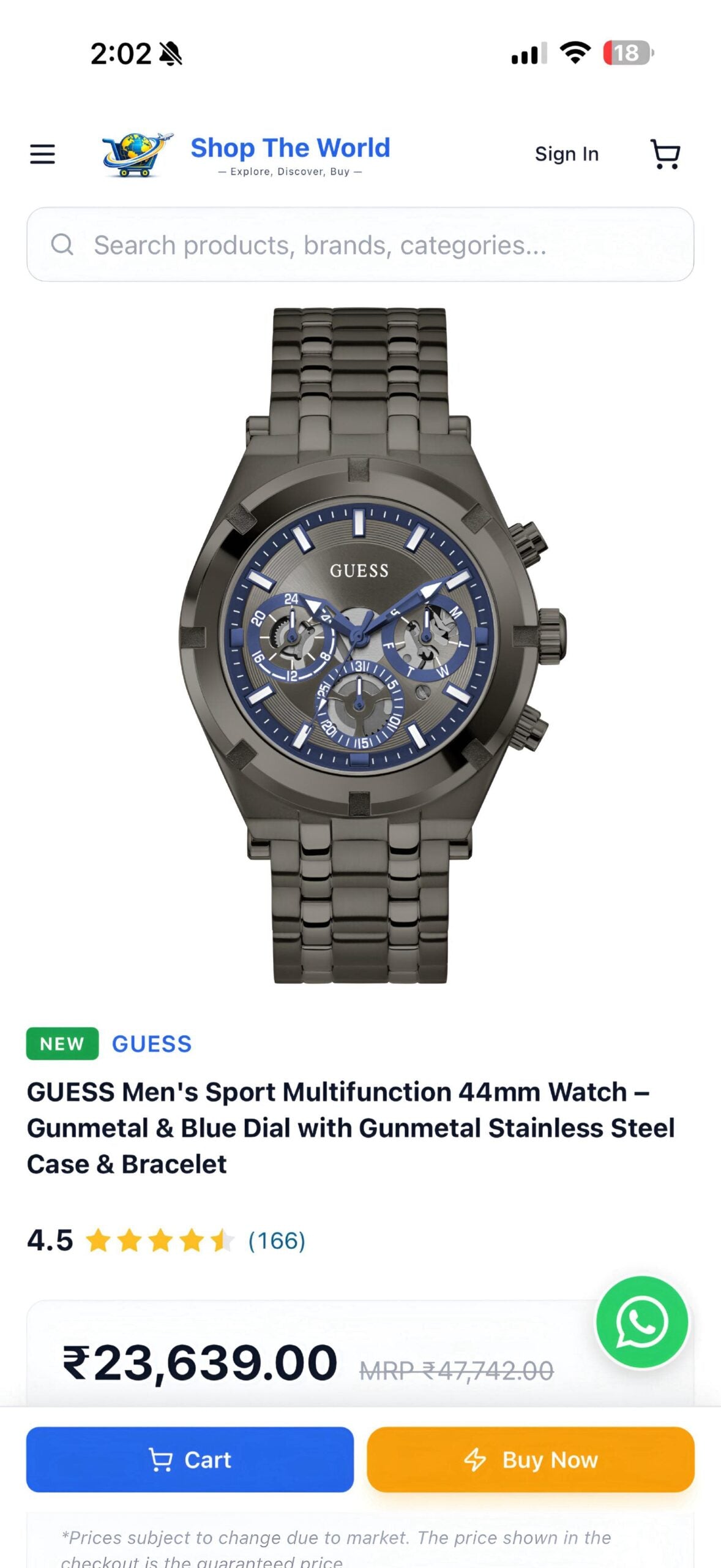 Guess Gunmetal Blue Chronograph