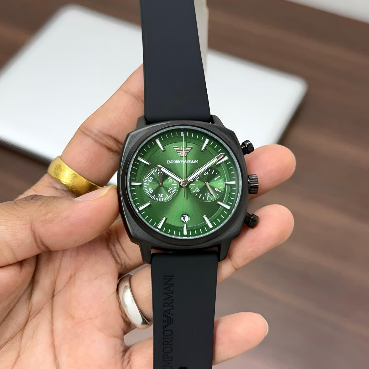 Emporio Armani Black Green Dial Chronograph