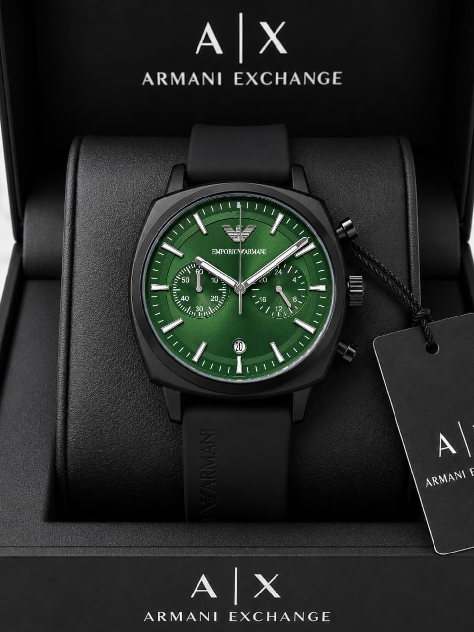 Emporio Armani Black Green Dial Chronograph