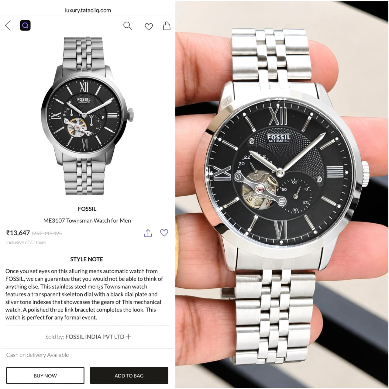 Fossil Townsman Automatic ME3107 Silver