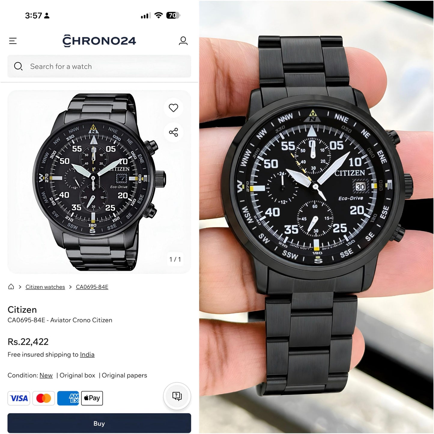 Citizen Eco Drive Chronograph Black Dial