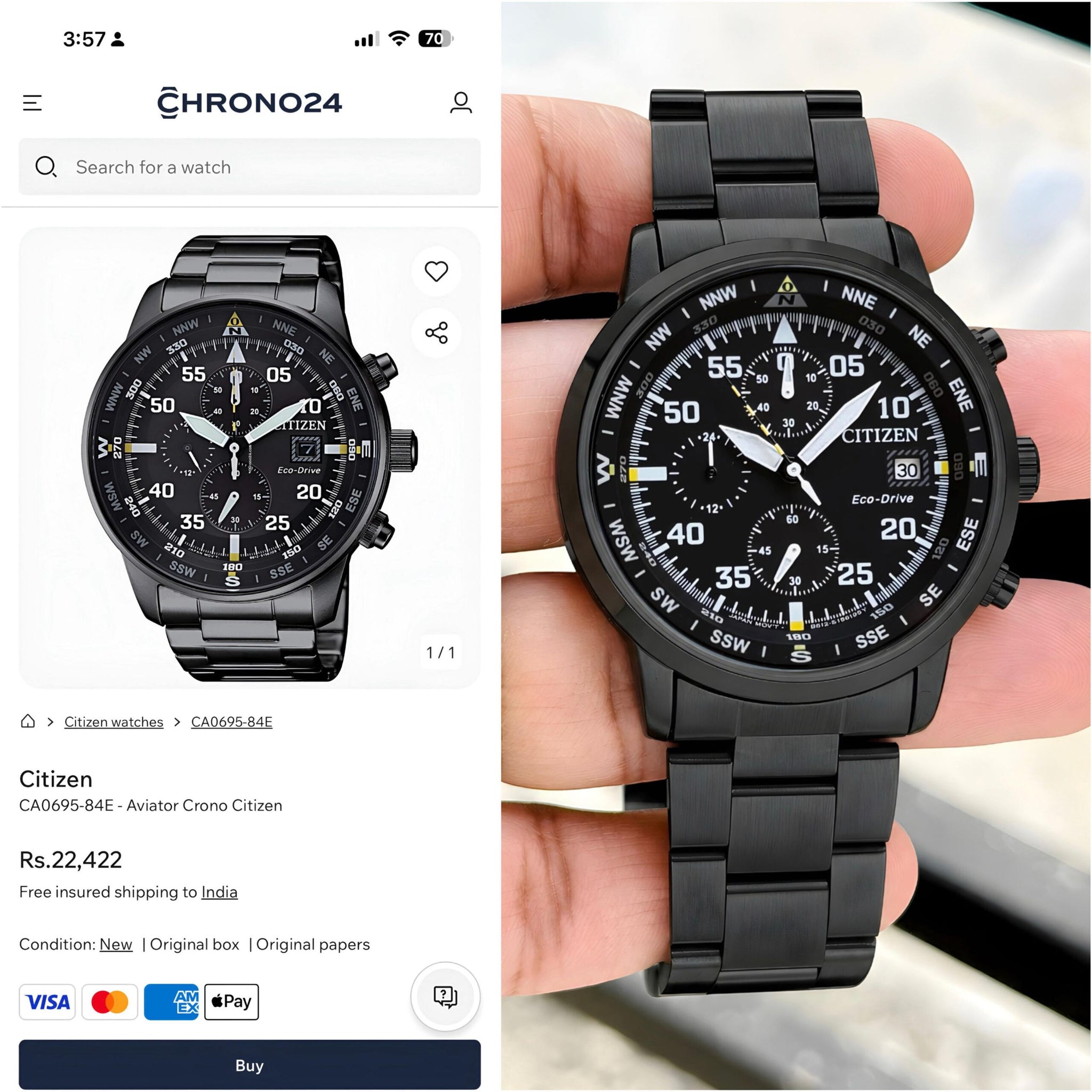 Citizen Eco Drive Chronograph Black Dial