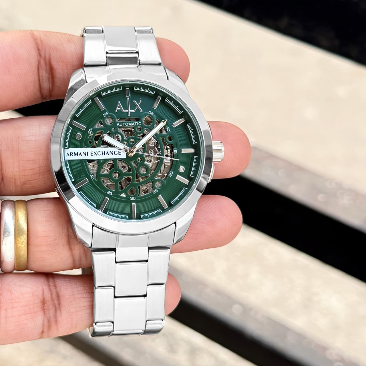 Armani Exchange Hampton Green Skeleton Dial