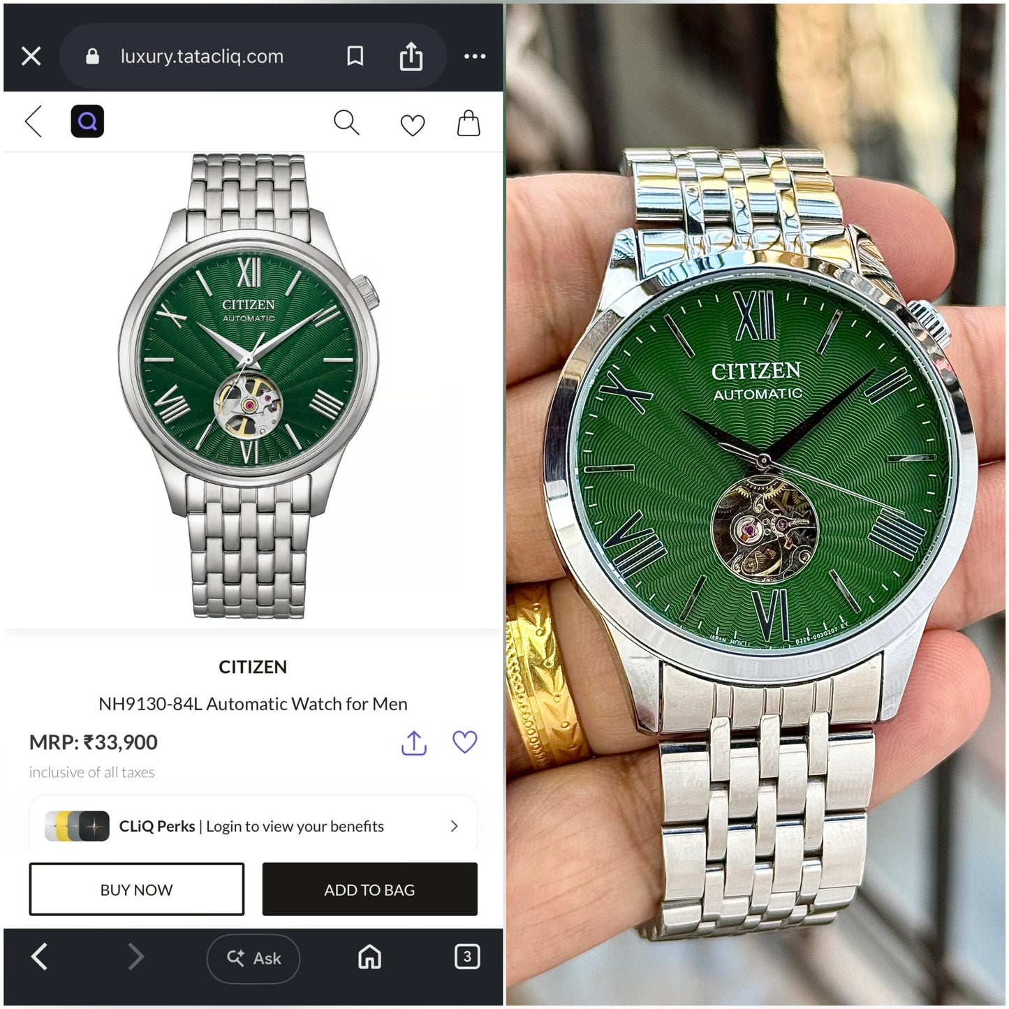 Citizen Emerald Green Open-Heart Dial