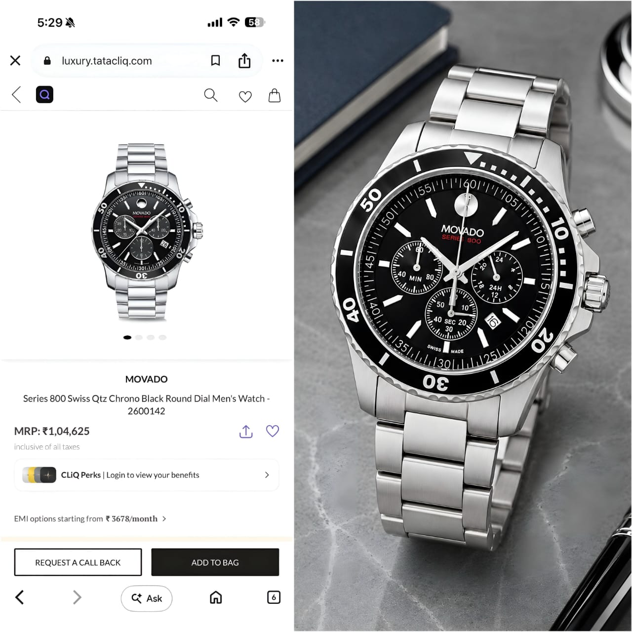Movado Series 800 Chronograph Black Edition
