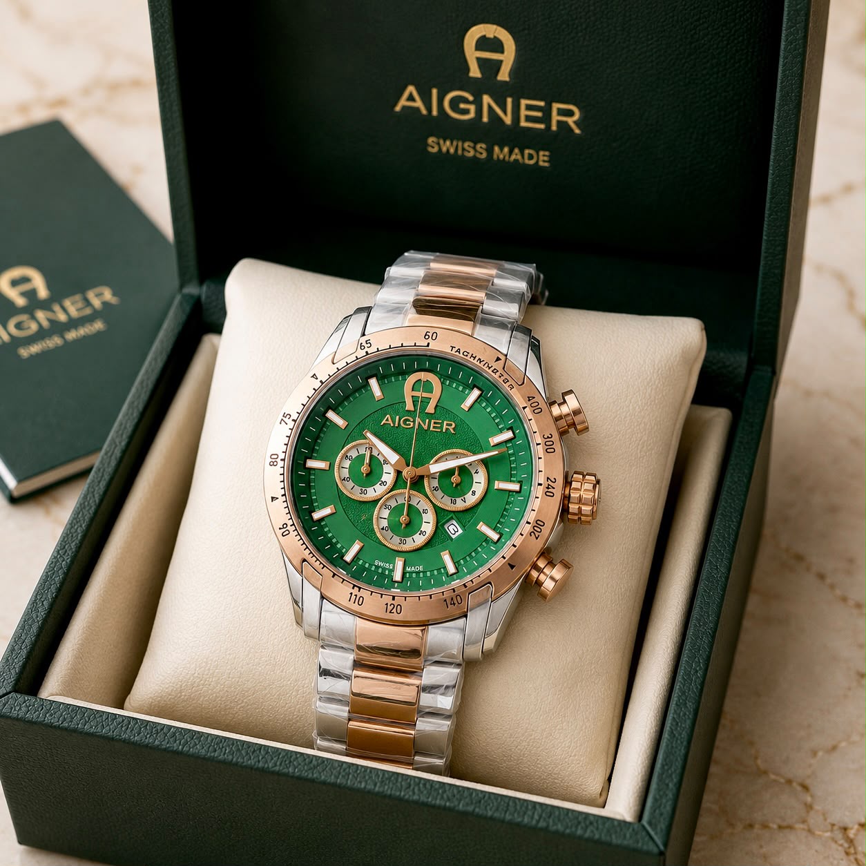 Aigner Green Dial Chronograph Rose Gold