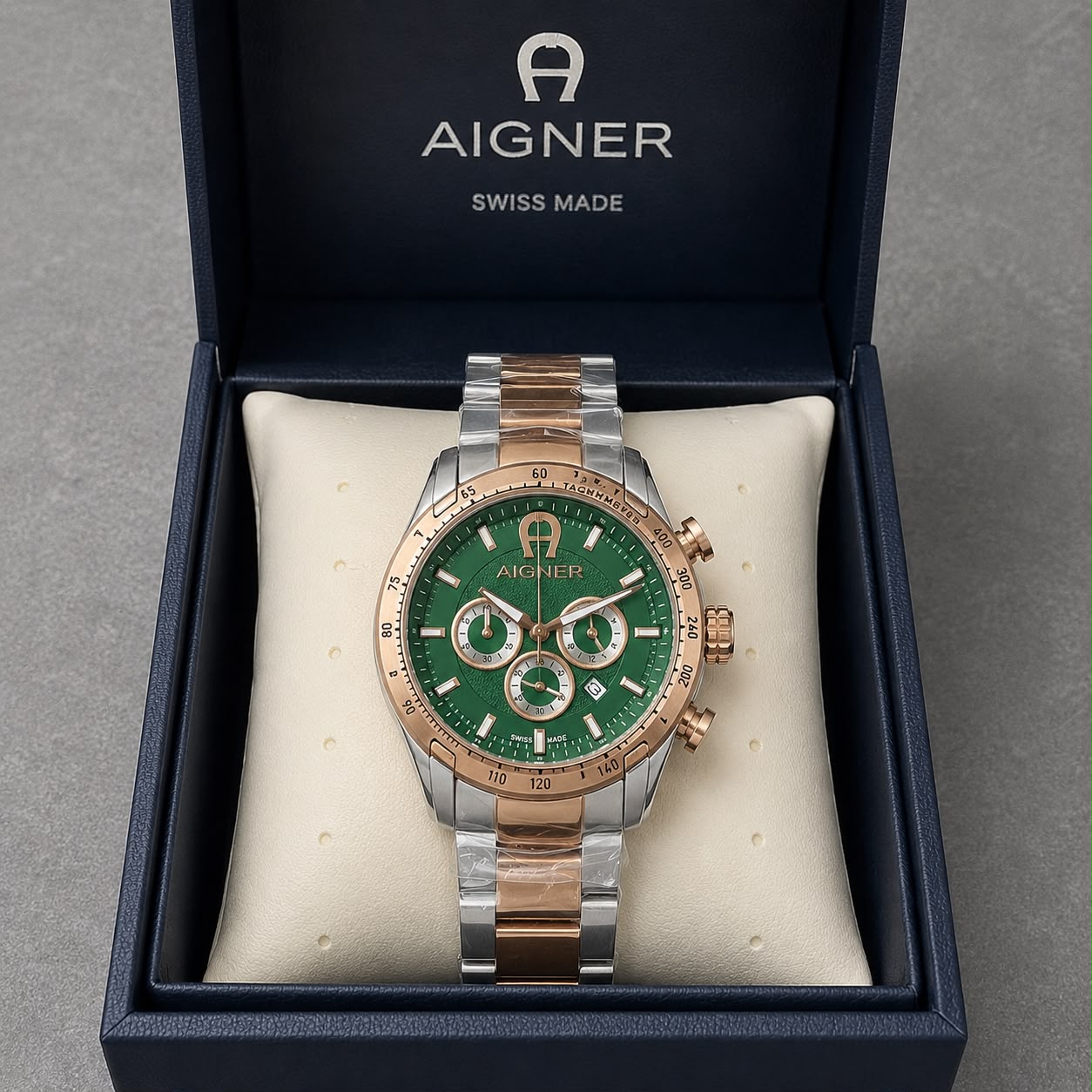 Aigner Green Dial Chronograph Rose Gold
