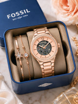 Fossil Eevie Skeleton Automatic Rose Gold