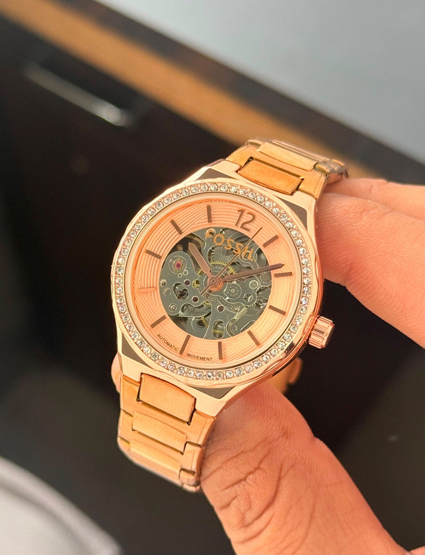 Fossil Eevie Skeleton Automatic Rose Gold
