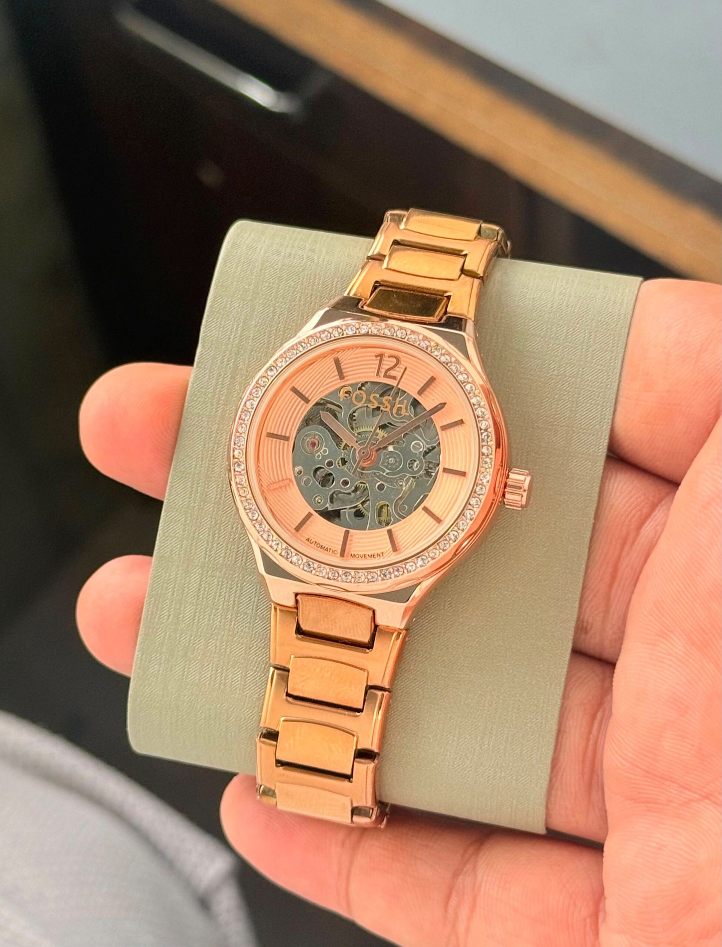 Fossil Eevie Skeleton Automatic Rose Gold