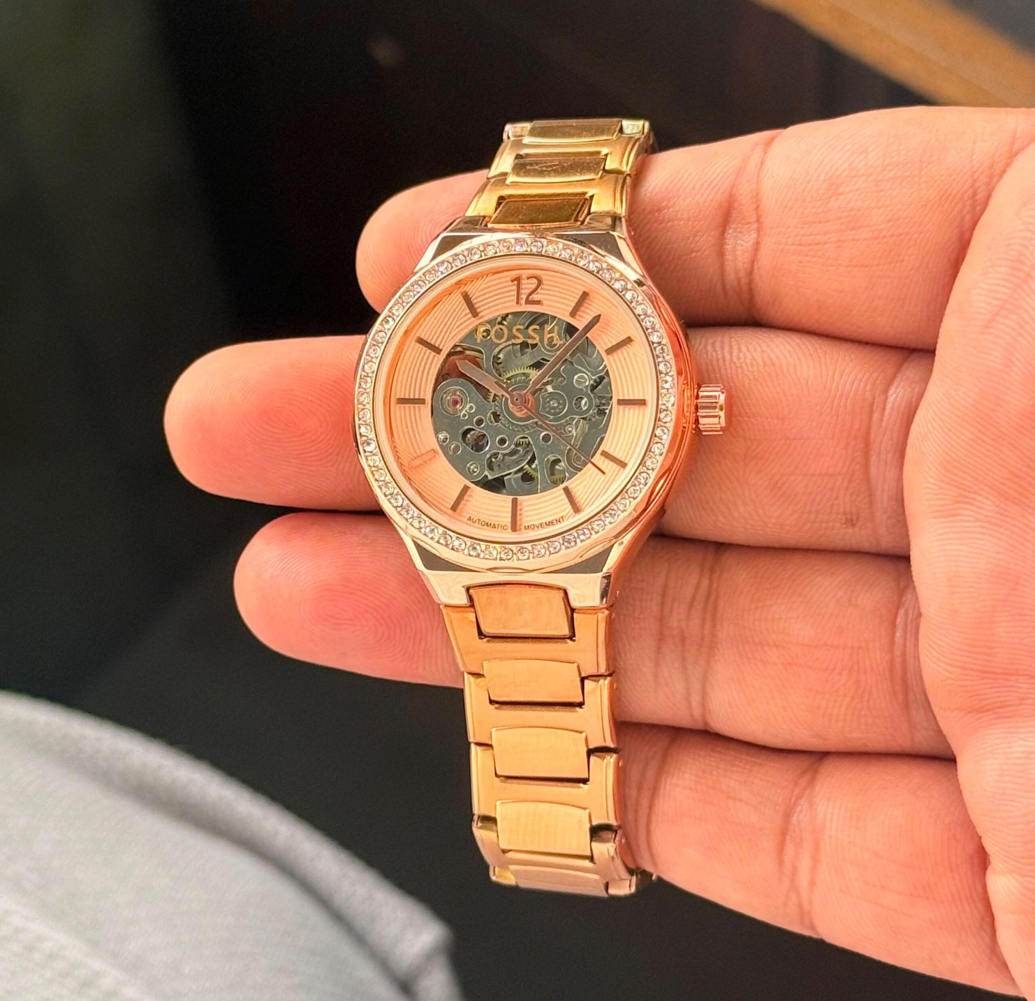 Fossil Eevie Skeleton Automatic Rose Gold