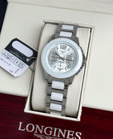 Longines White &amp; Silver Ceramic Chronograph