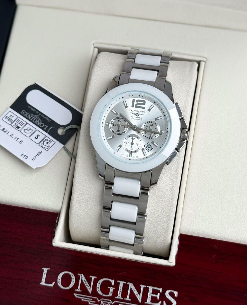 Longines White &amp; Silver Ceramic Chronograph