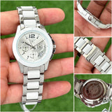 Longines White &amp; Silver Ceramic Chronograph