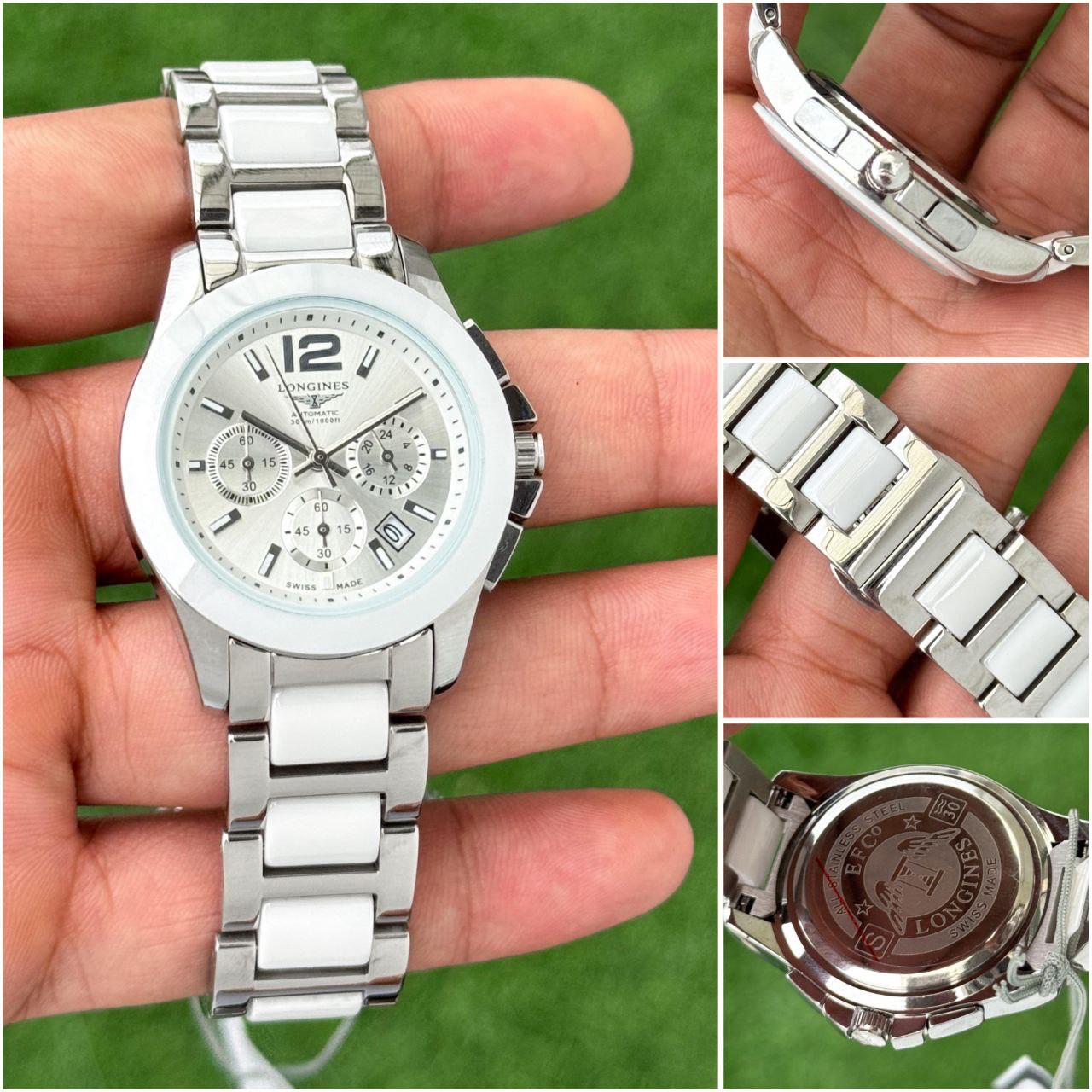 Longines White &amp; Silver Ceramic Chronograph