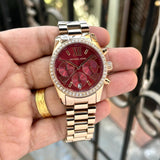 Michael Kors Lexington Rose Gold Red Dial