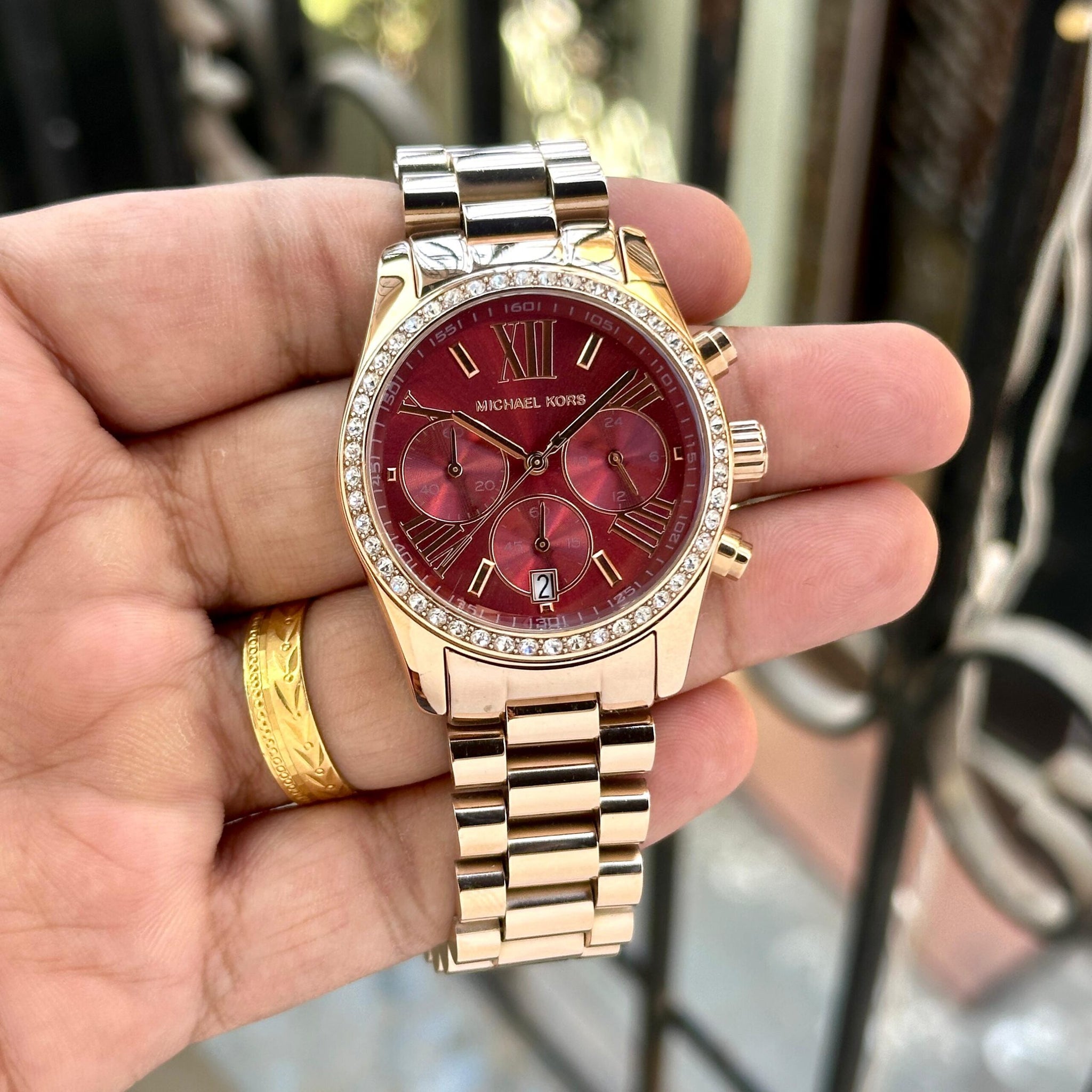 Michael Kors Lexington Rose Gold Red Dial