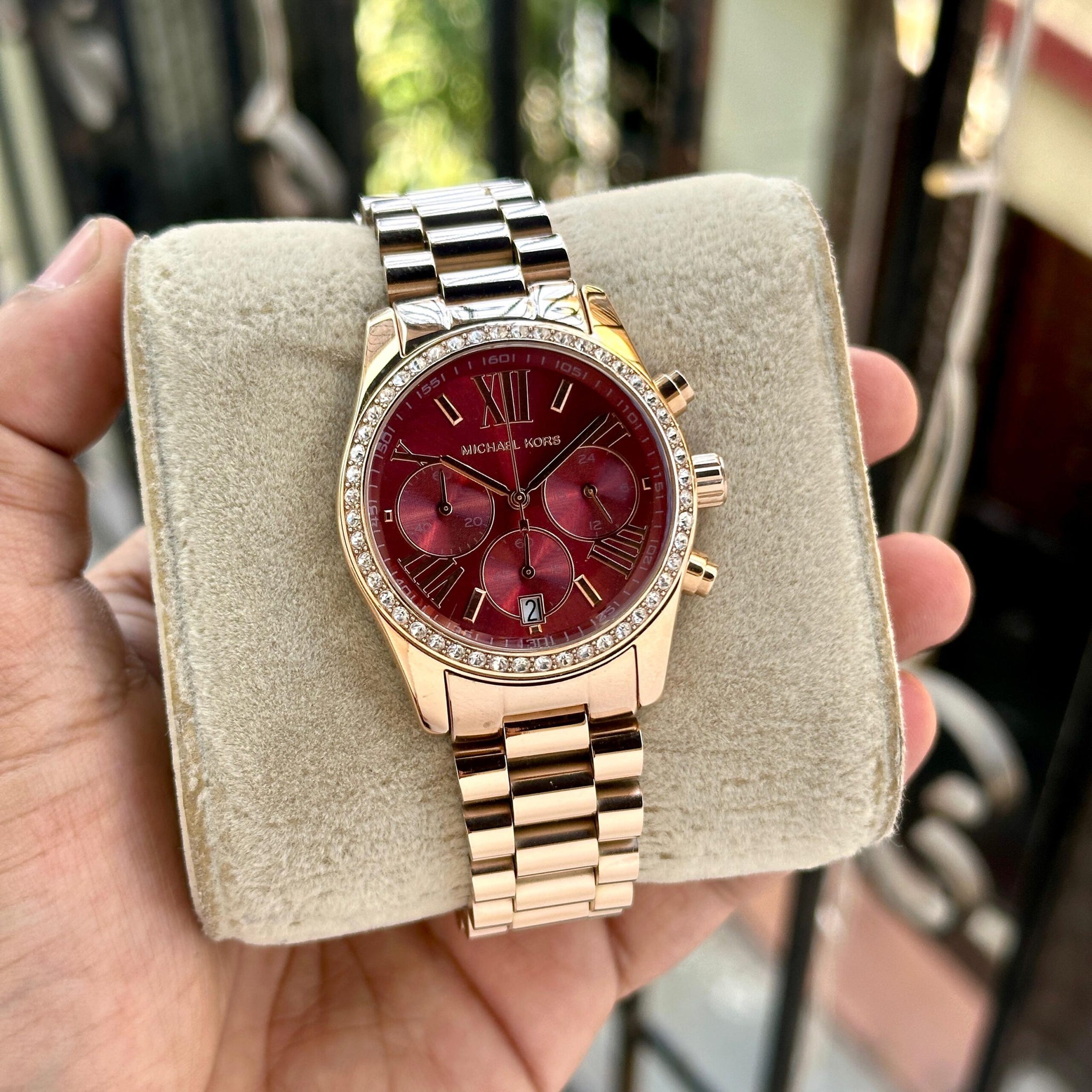 Michael Kors Lexington Rose Gold Red Dial