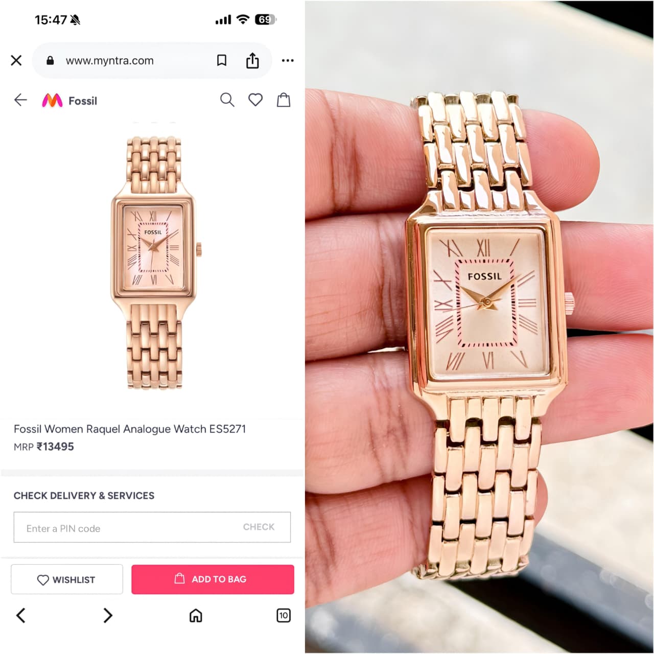 Fossil Raquel Pink Rectangular Dial