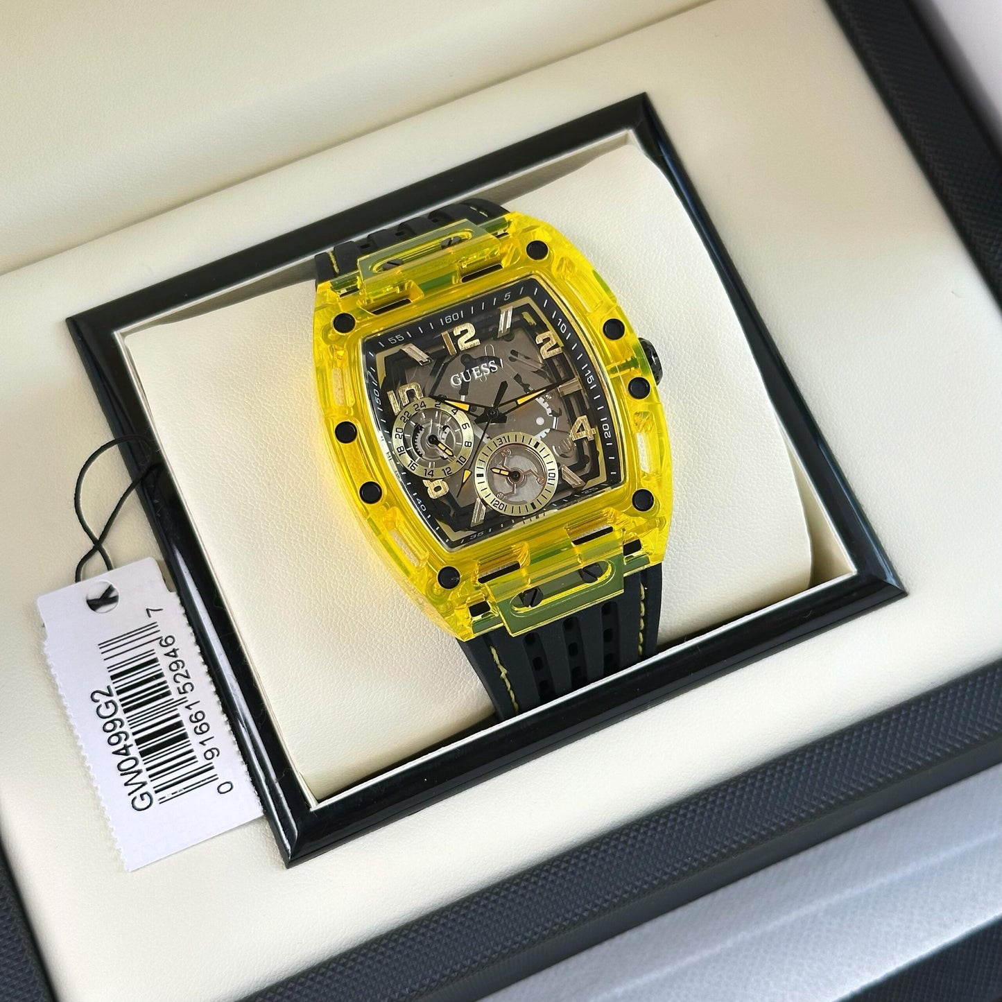 Guess Skeleton Yellow Black Dial
