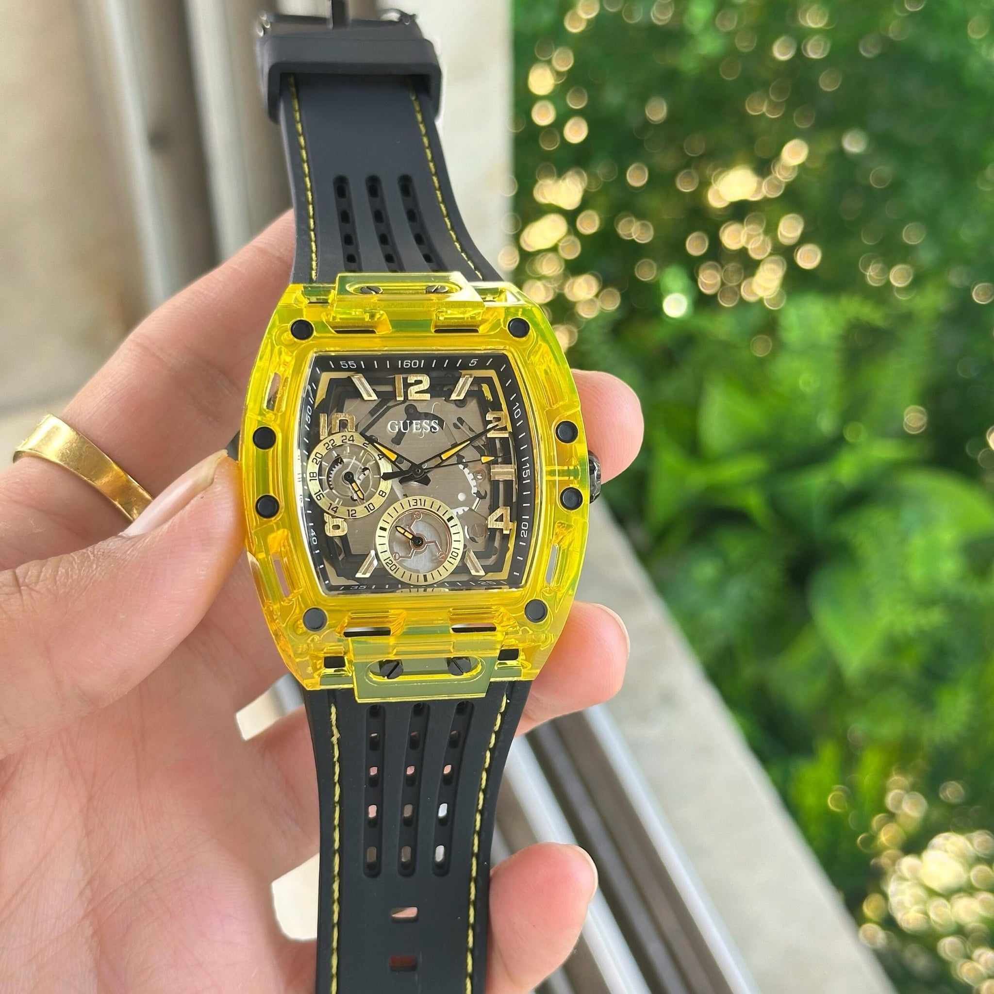 Guess Skeleton Yellow Black Dial