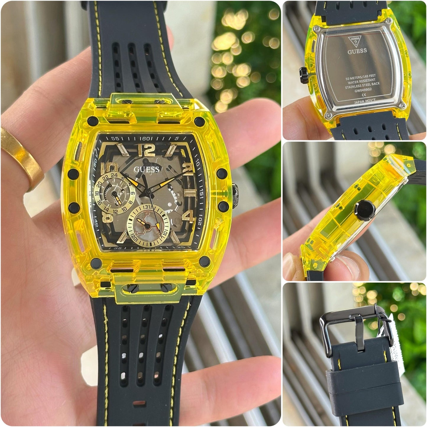 Guess Skeleton Yellow Black Dial