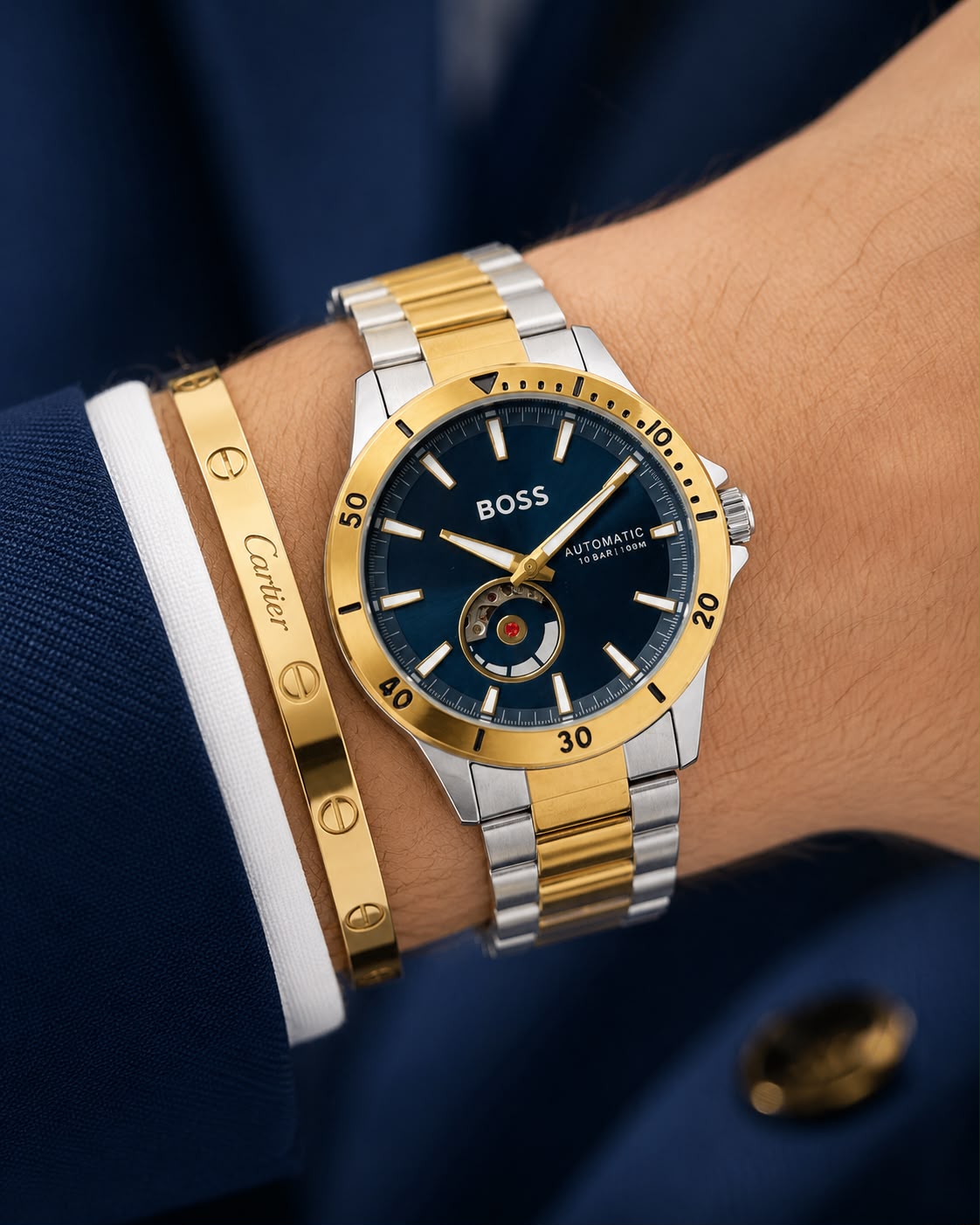 Boss Automatic Two Tone Open Heart