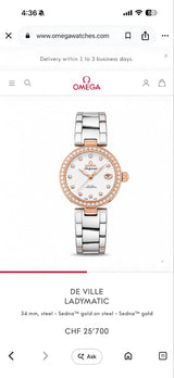 Omega White Sunburst Dial Diamond Edition