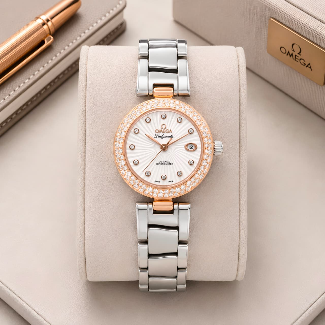 Omega White Sunburst Dial Diamond Edition